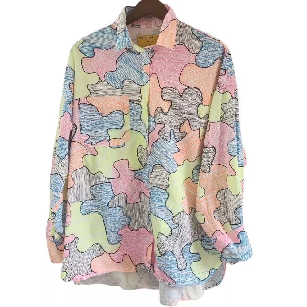 Signature 8 Urban Streetwear Los Angeles Button Puzzle Top Shirt Oversized S